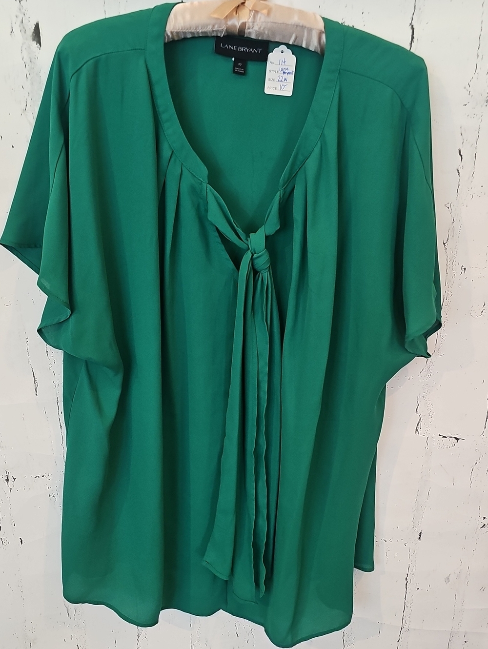 Lane Bryant Emerald Green Tie-Neck Blouse 114
